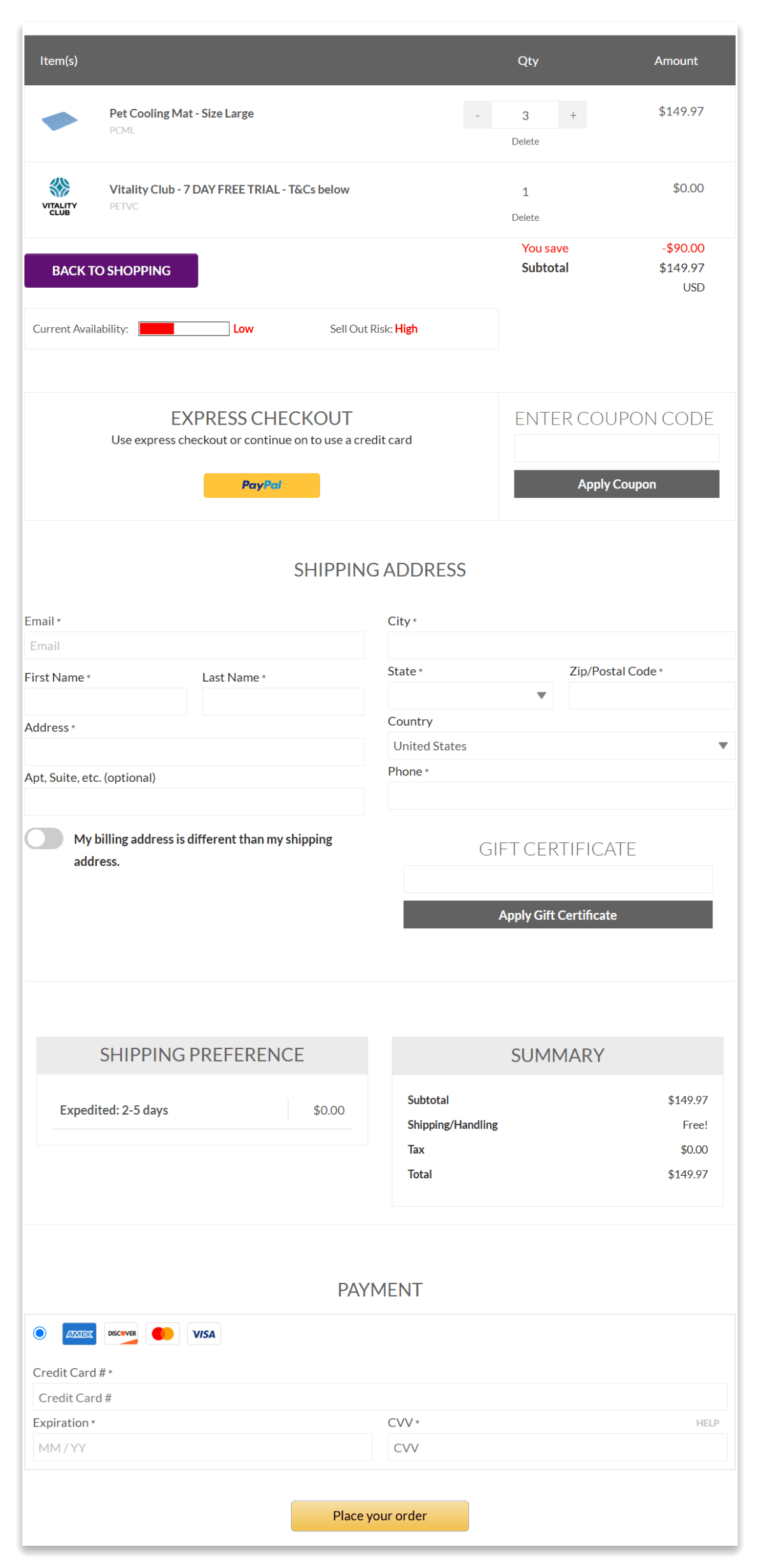 PetMade Cool Rest secure checkout page